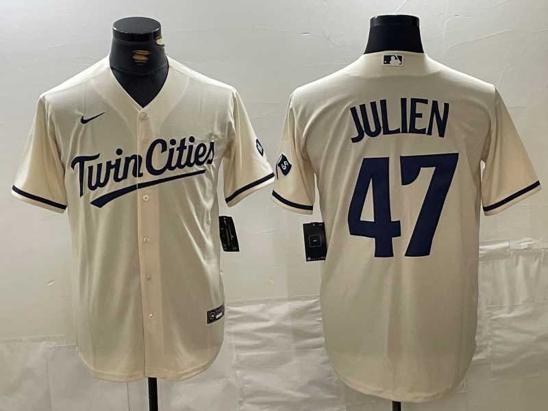 Men%27s Minnesota Twins #47 Edouard Julien Cream Cool Base Stitched Baseball Jersey->minnesota twins->MLB Jersey